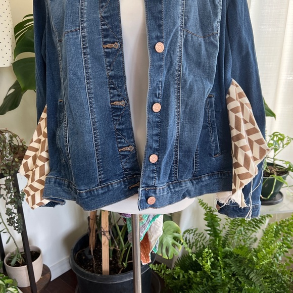 Wild Hope Upcycled Green Patterned Kantha Stretch Jean Jacket M - Picture 4 of 14